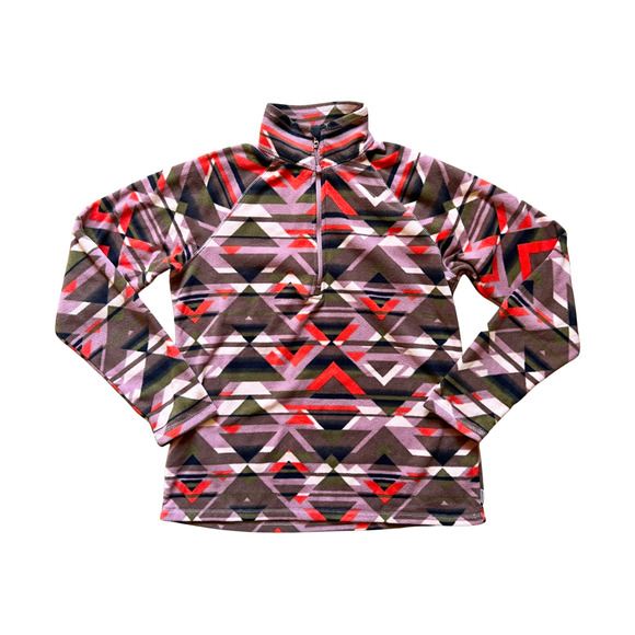 Eddie Bauer Fleece 1/4 Zip Sweater M Geometric Outdoor Granola Girl Cabincore - Picture 1 of 7